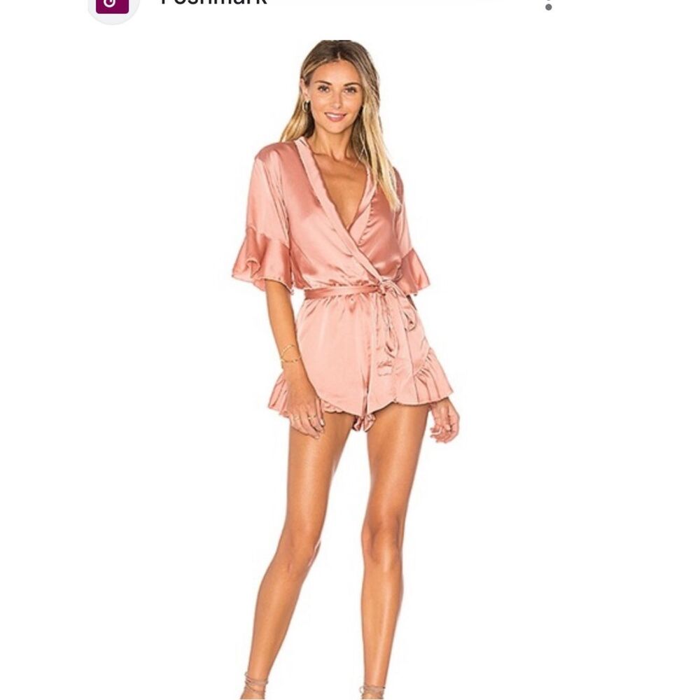 Revolve Overlover Peach Satin Romper Women’s Small